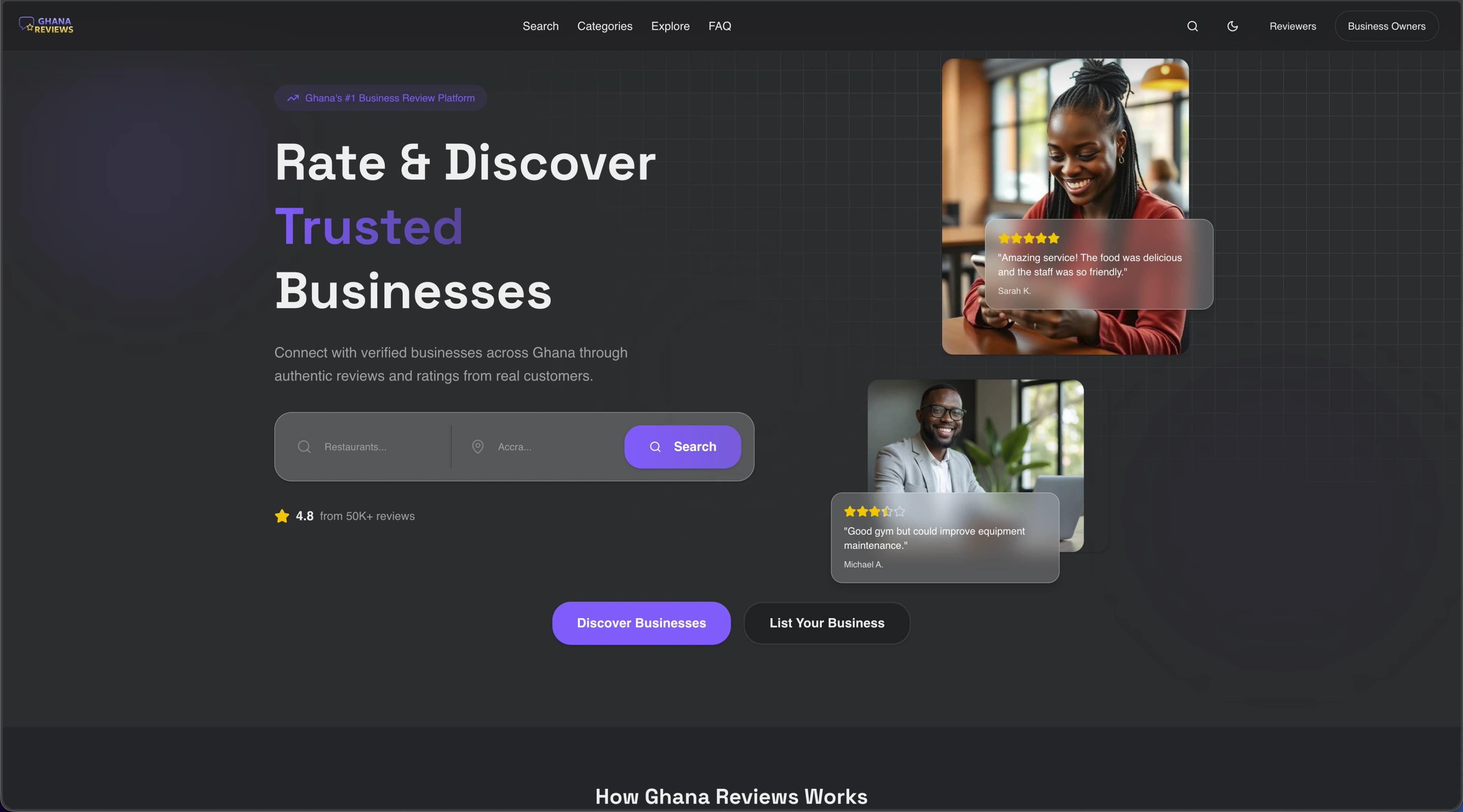 Ghana Reviews: plattform för recensionshantering screenshot